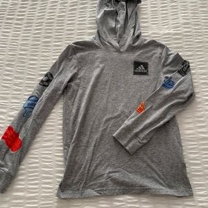 adidas Kids Gray Hoodie with Colorful Sleeve Accents